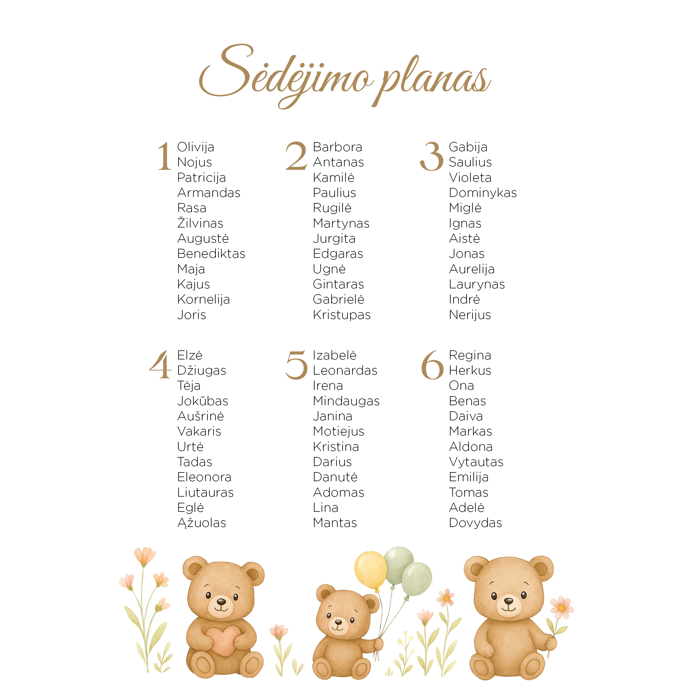 Sėdėjimo planas su meškiukais
