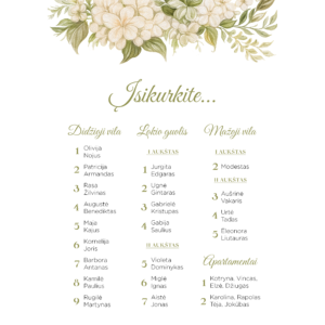 Nakvynės planas su hortenzijomis vestuvėms, gimtadieniui, krikštynoms.