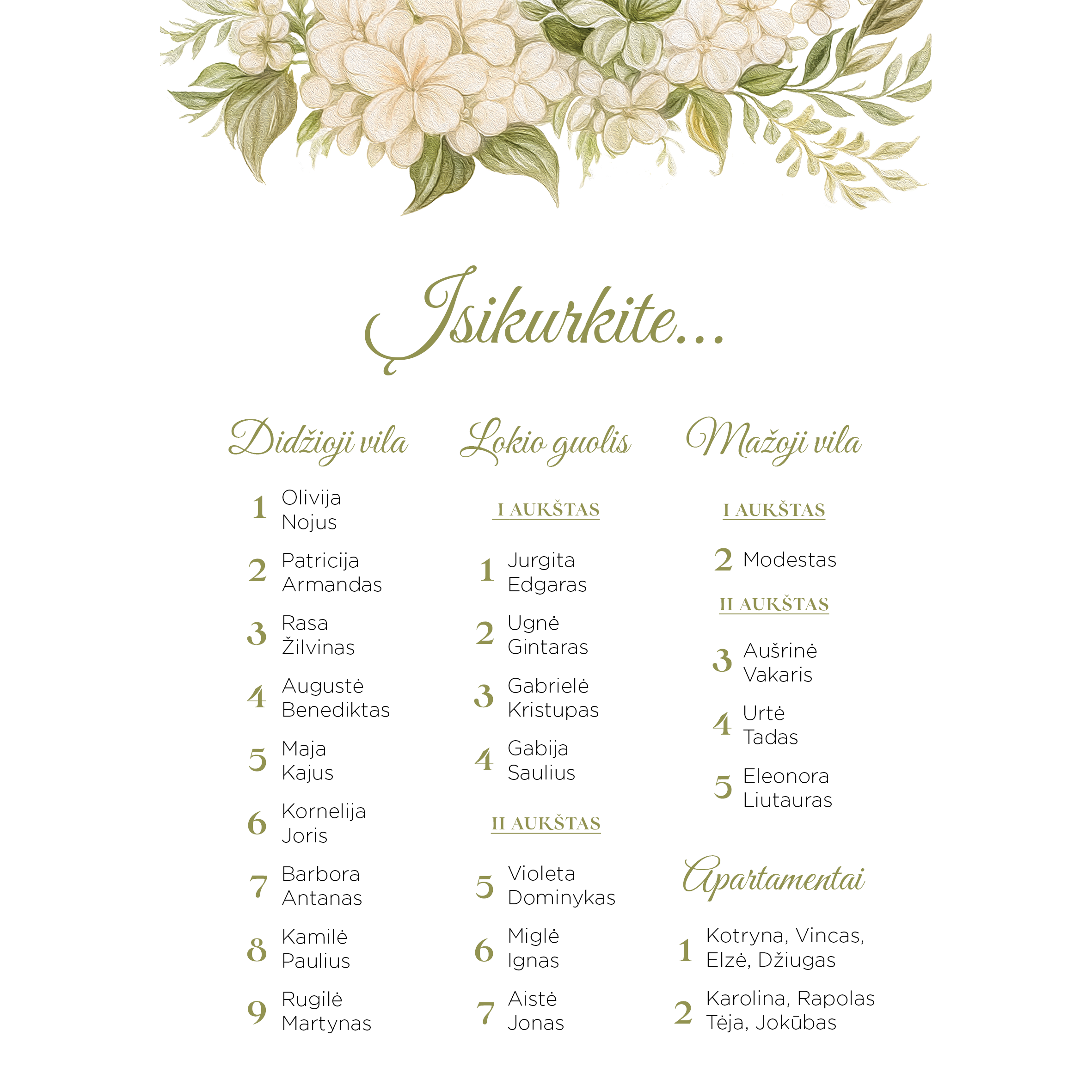 Nakvynės planas su hortenzijomis