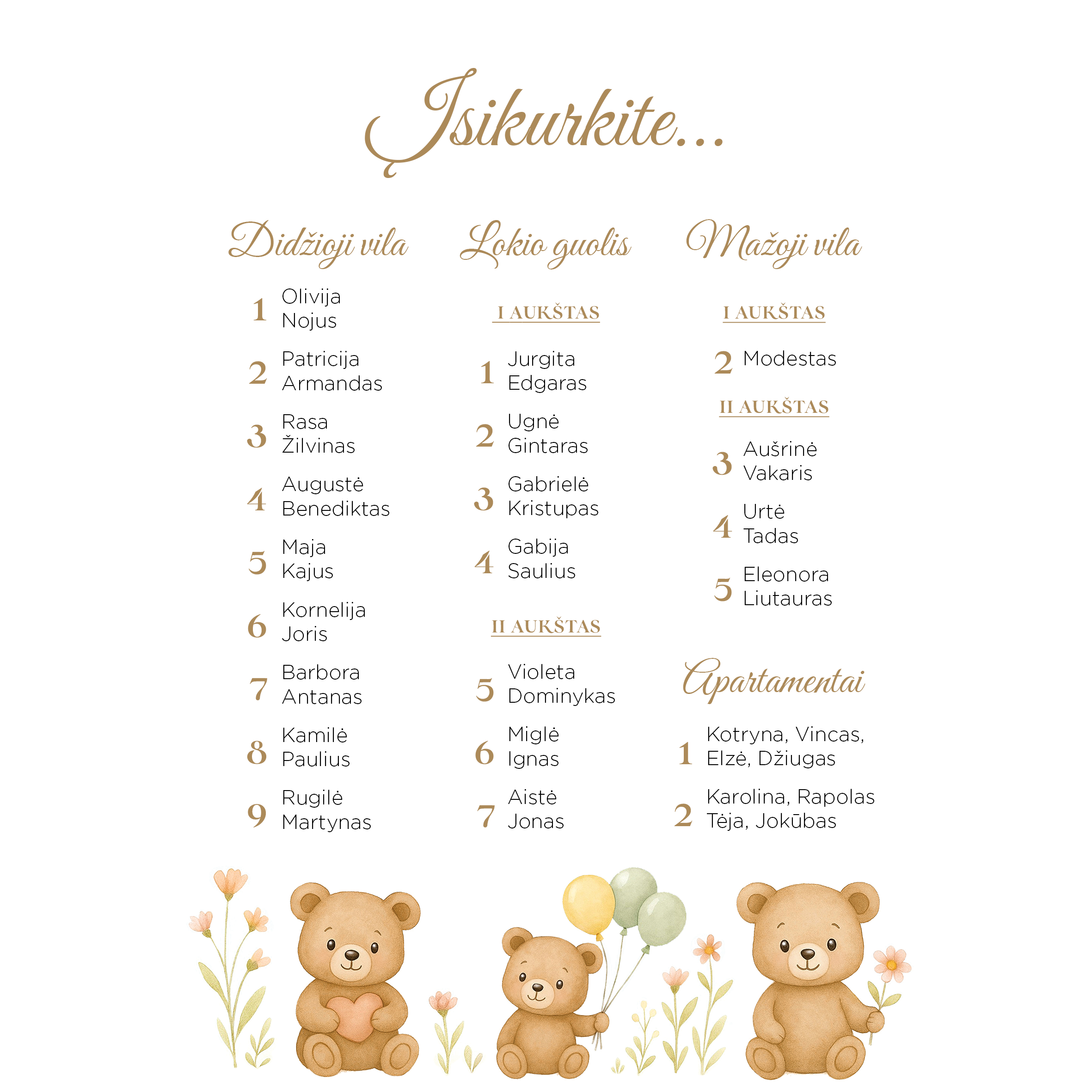 Nakvynės planas su meškiukais