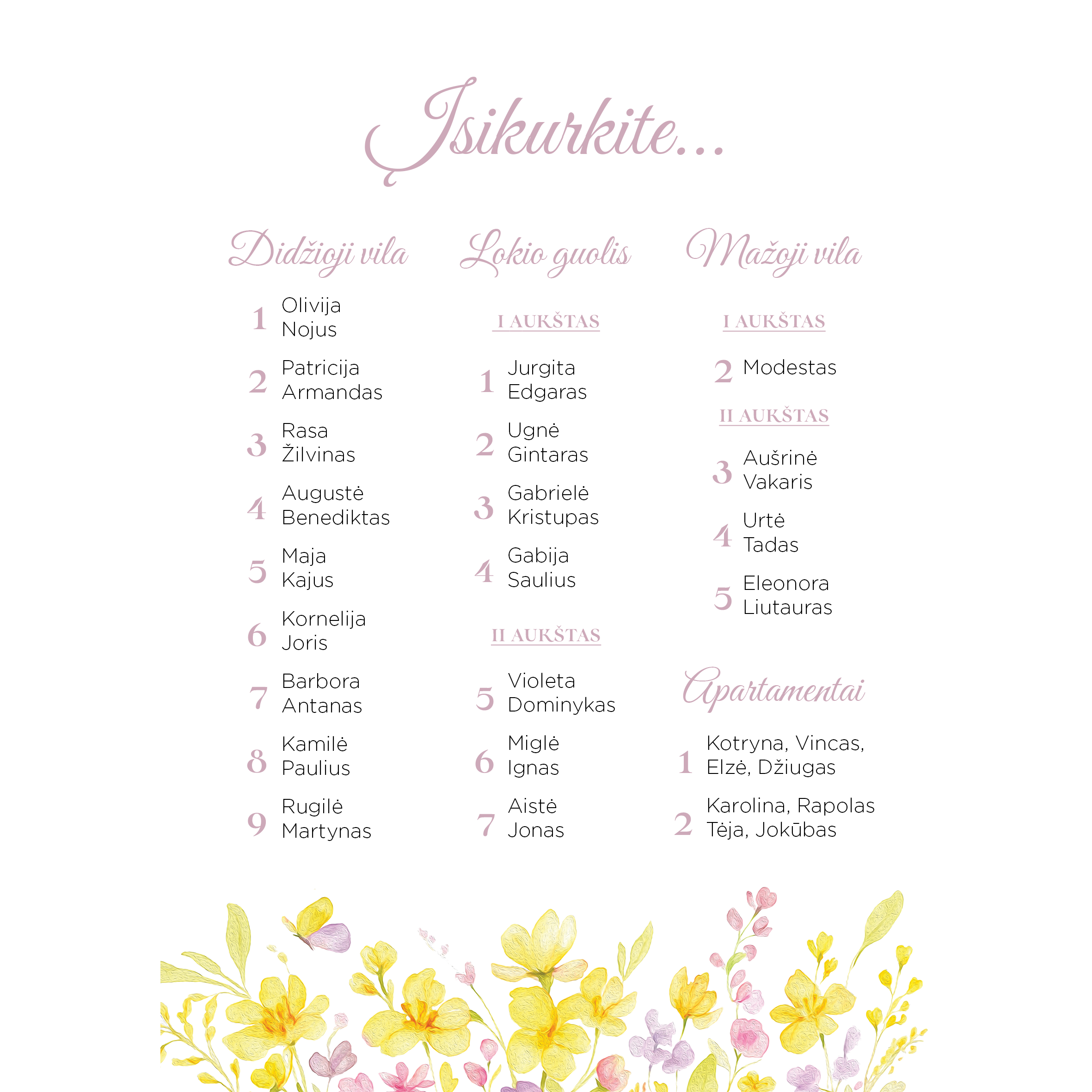 Nakvynės planas su saulėta pieva