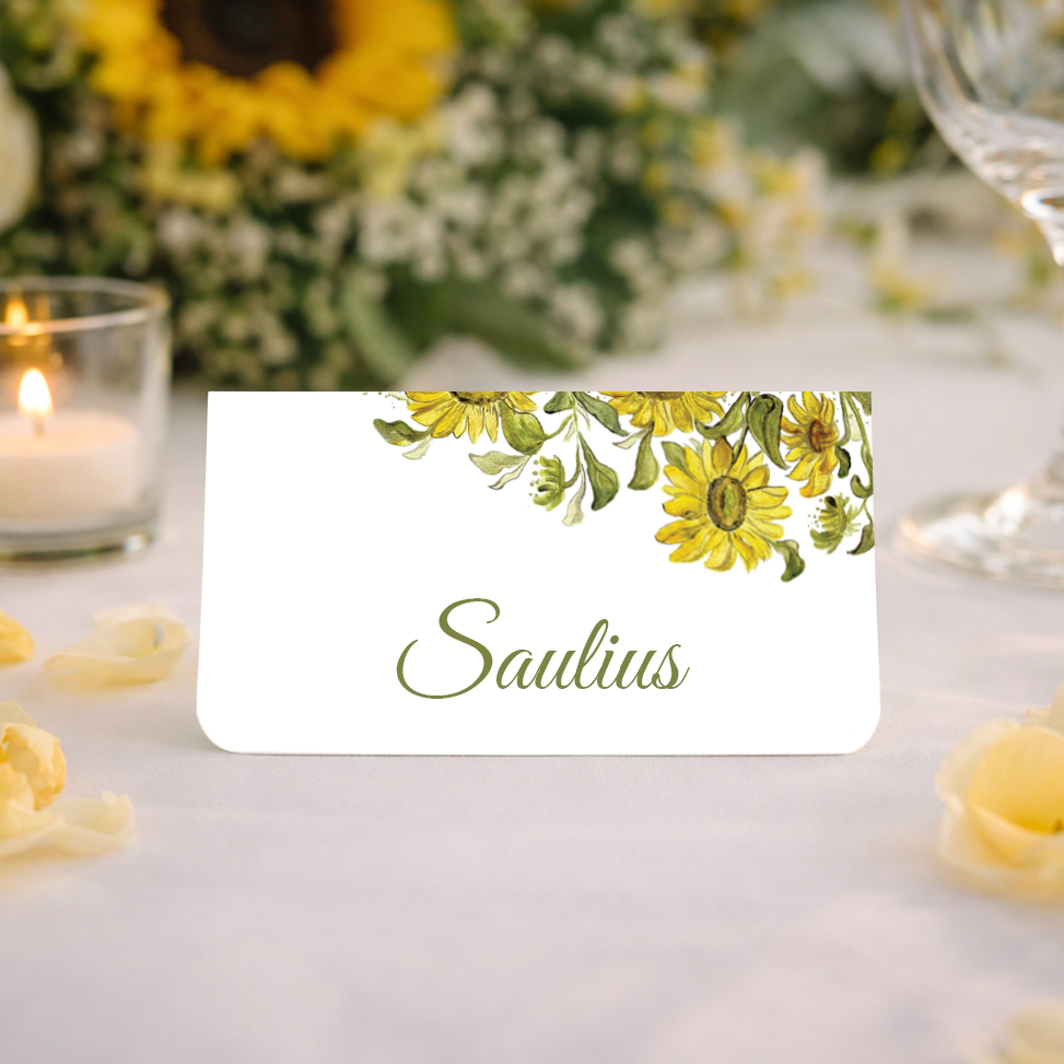 Personalizuota stalo kortelė su saulėgrąžomis